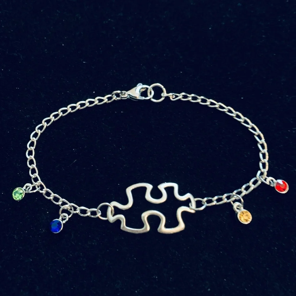 Autism Awareness Puzzle bracelet with colored rhinestones
